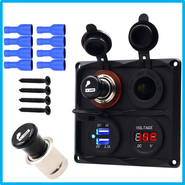 双USB组合四孔面板+点烟器+电压表+取电座 12/24V