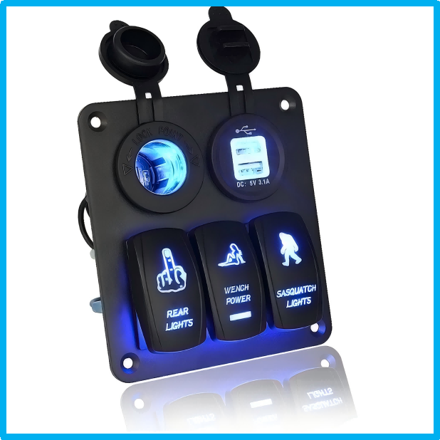 5PIN双灯美女野人图案3位开关带灯点烟器白芯双USB