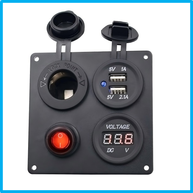 方形铝板带独立开关座+USB+电压表组合面板